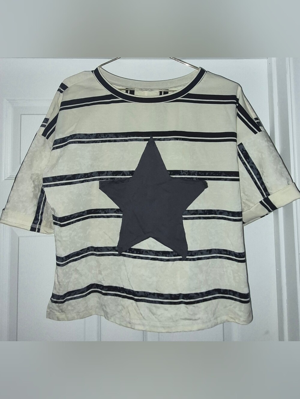 Women's Cream & Black Star Stripe Tee